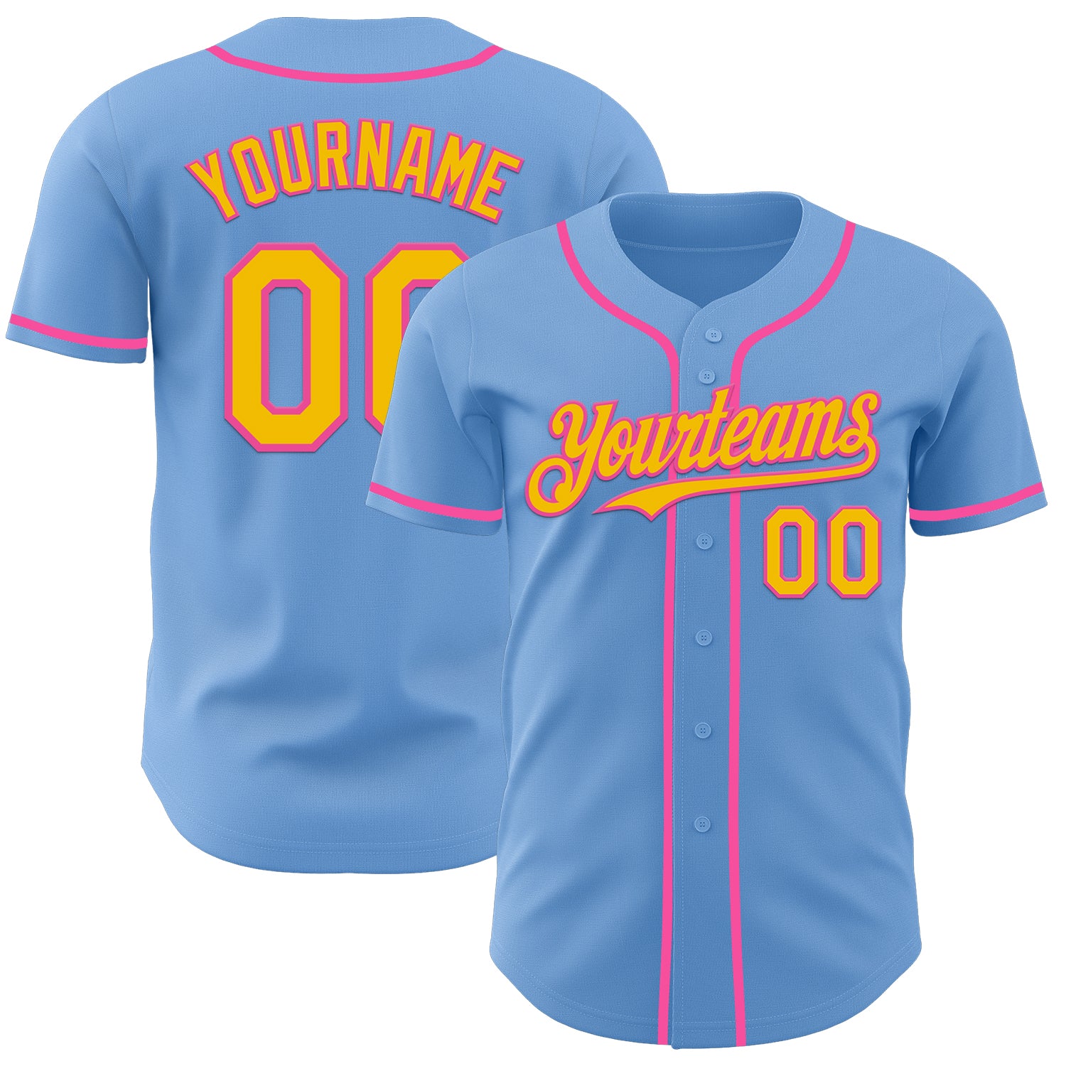 Custom Light Blue Yellow-Pink Authentic Baseball Jersey