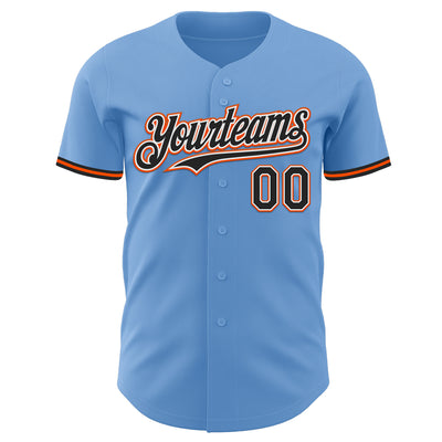 Custom Light Blue Black White-Orange Authentic Baseball Jersey