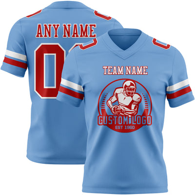 Custom Light Blue Red-White Authentic Football Jersey