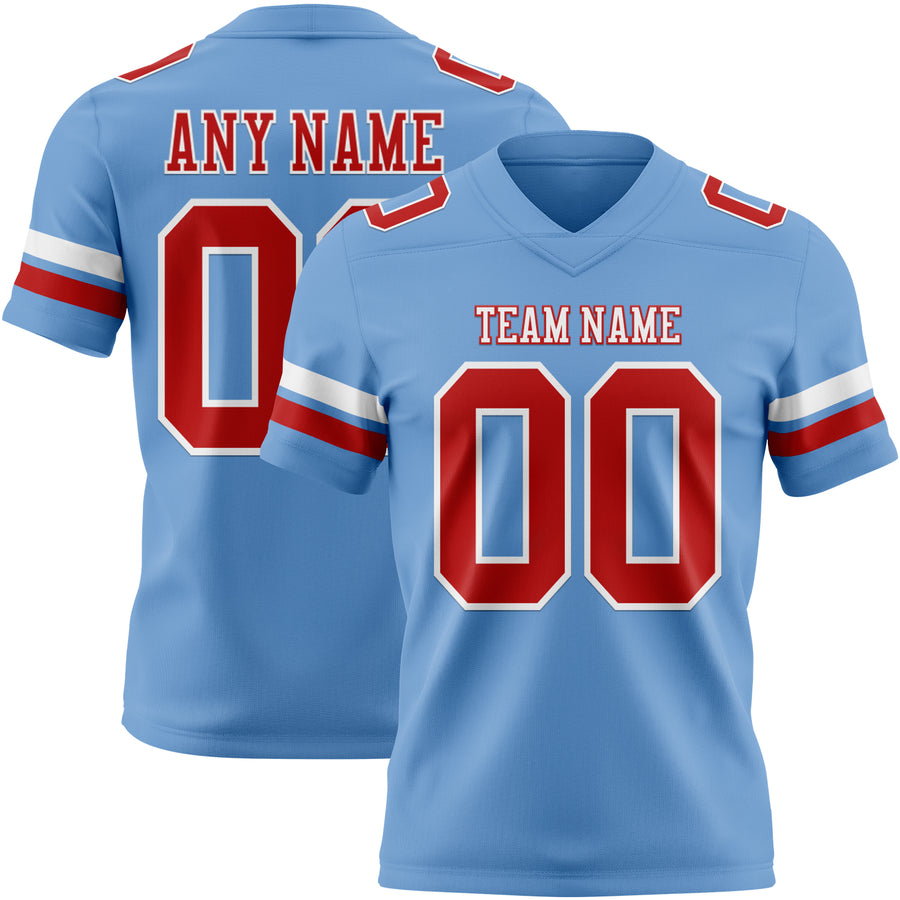 Custom Light Blue Red-White Authentic Football Jersey
