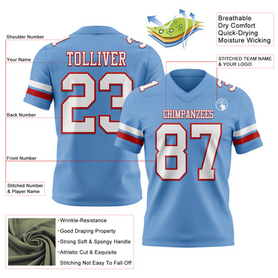 Custom Light Blue White-Red Authentic Football Jersey