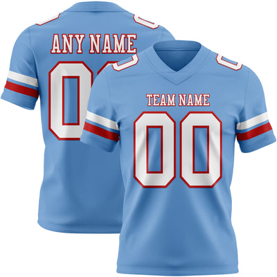 Custom Light Blue White-Red Authentic Football Jersey