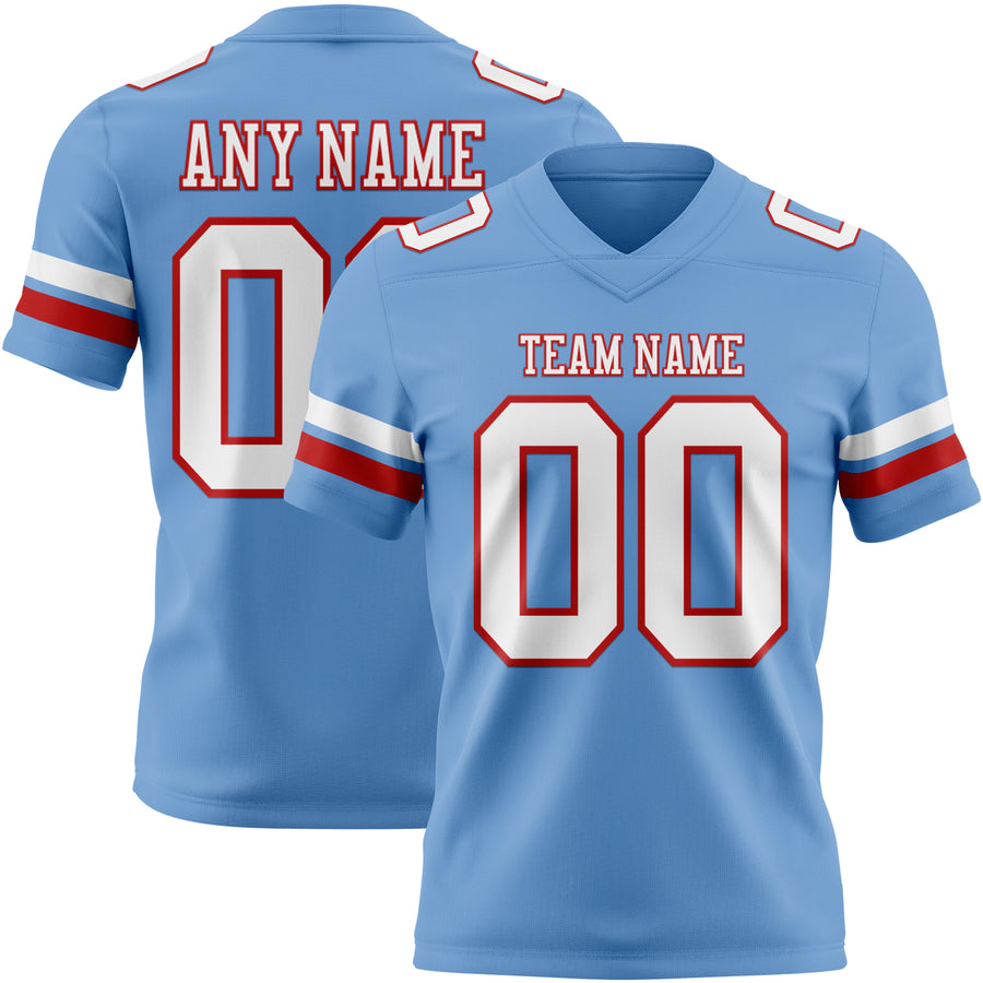 Custom Light Blue White-Red Authentic Football Jersey