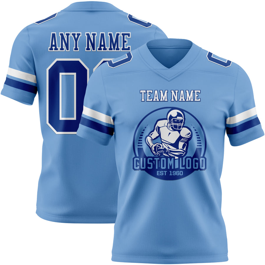 Custom Light Blue Royal-White Authentic Football Jersey