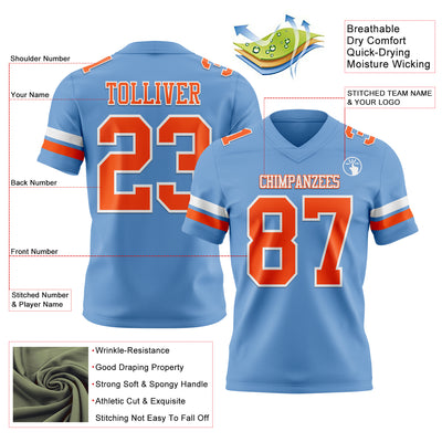 Custom Light Blue Orange-White Authentic Football Jersey
