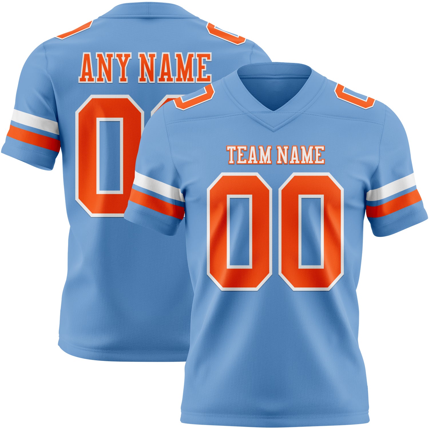 Custom Light Blue Orange-White Authentic Football Jersey