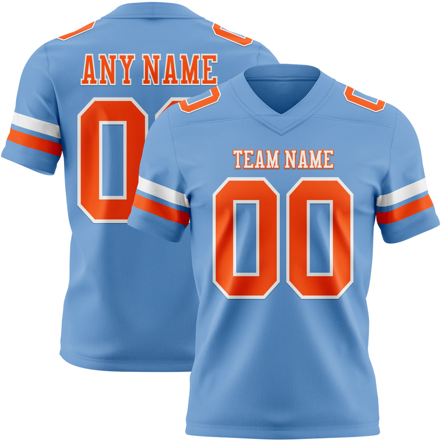 Custom Light Blue Orange-White Authentic Football Jersey