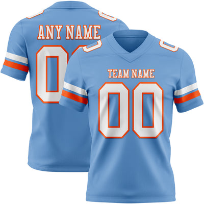 Custom Light Blue White-Orange Authentic Football Jersey