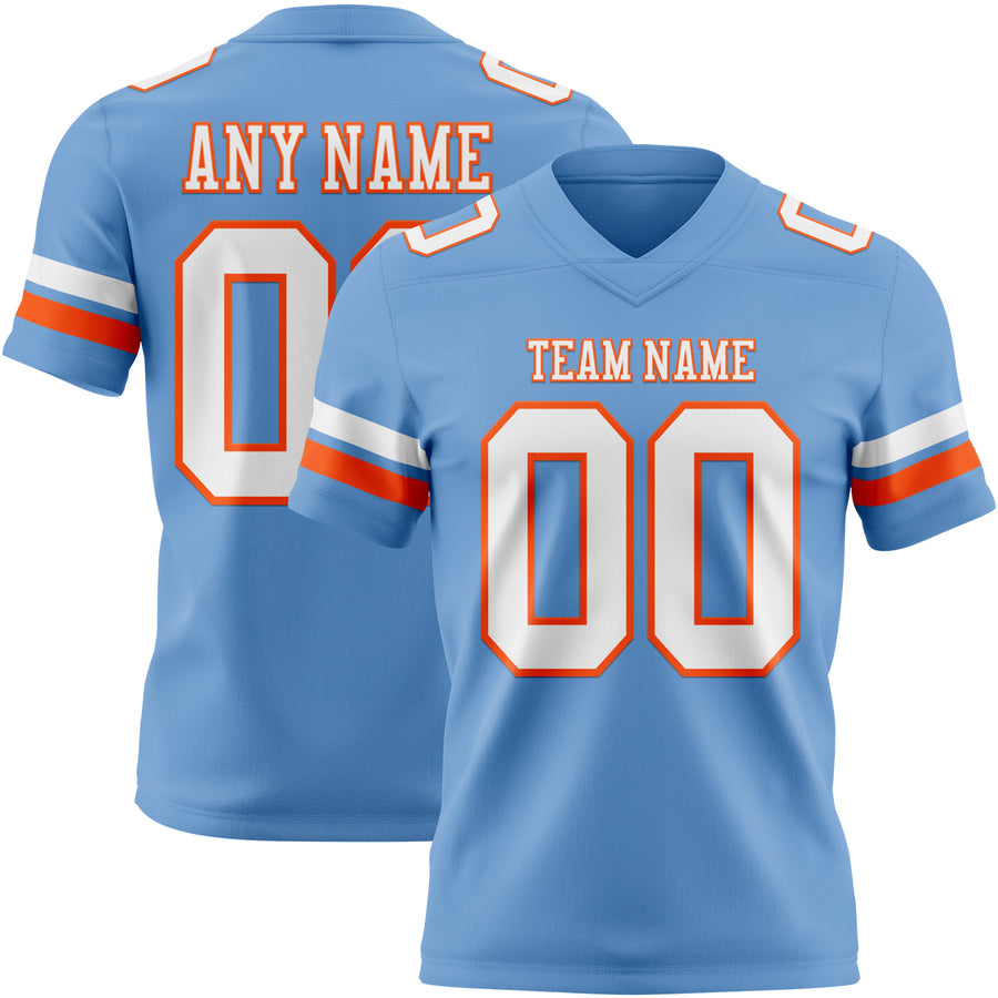 Custom Light Blue White-Orange Authentic Football Jersey