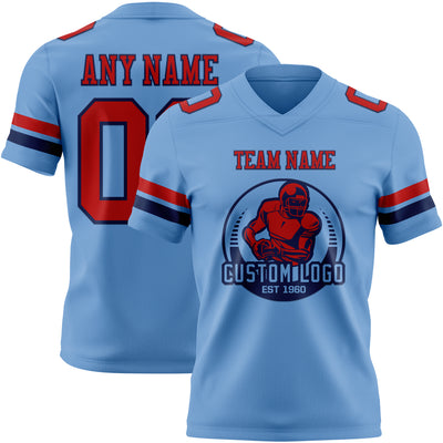 Custom Light Blue Red-Navy Authentic Football Jersey