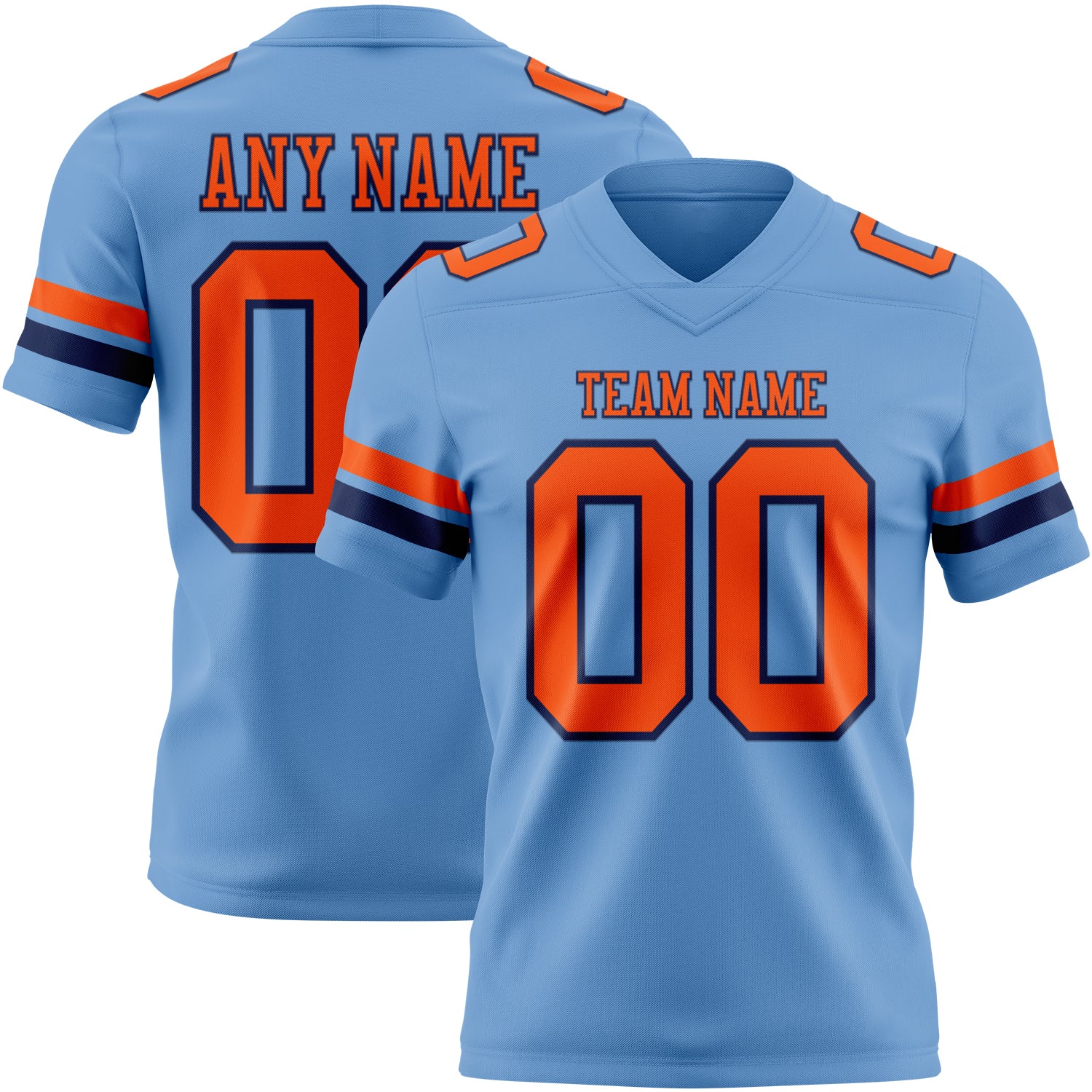 Custom Light Blue Orange-Navy Authentic Football Jersey