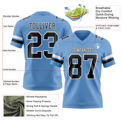 Custom Light Blue Navy-White Authentic Football Jersey