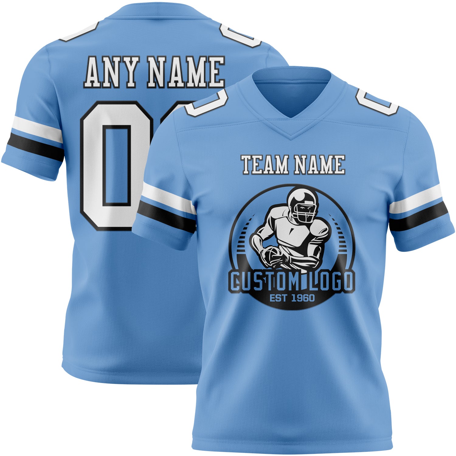 Custom Light Blue White-Black Authentic Football Jersey