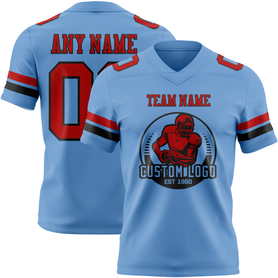 Custom Light Blue Red-Black Authentic Football Jersey