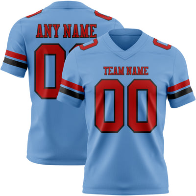 Custom Light Blue Red-Black Authentic Football Jersey
