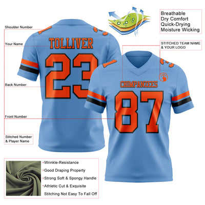 Custom Light Blue Orange-Black Authentic Football Jersey