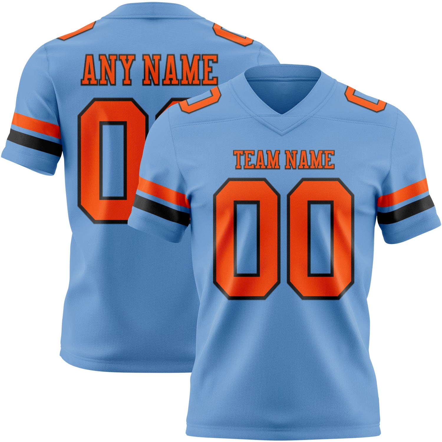 Custom Light Blue Orange-Black Authentic Football Jersey