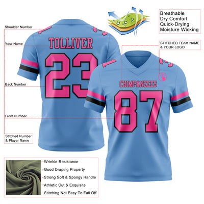 Custom Light Blue Pink-Black Authentic Football Jersey