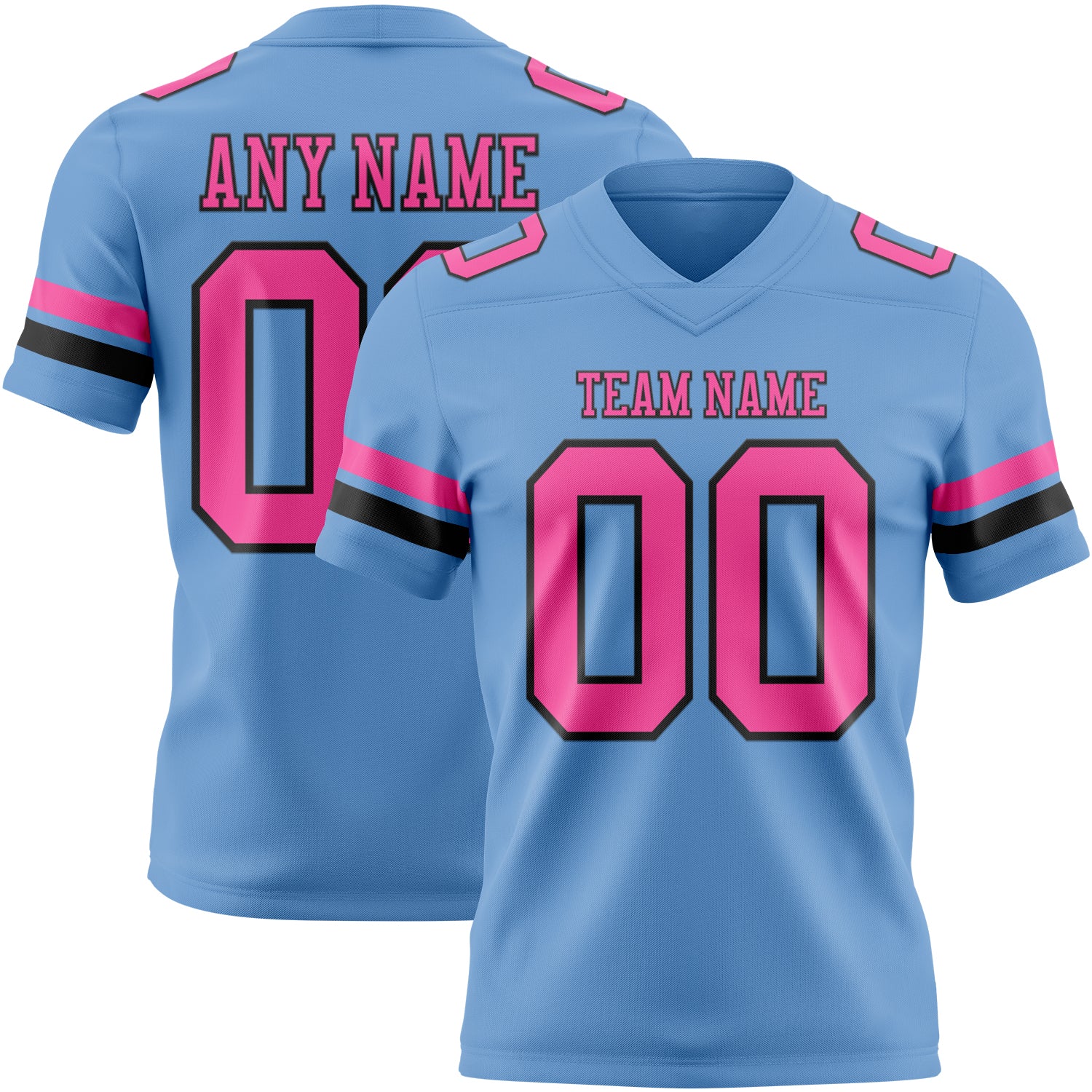 Custom Light Blue Pink-Black Authentic Football Jersey