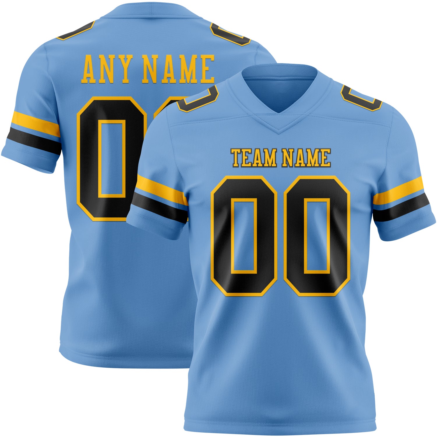 Custom Light Blue Black-Gold Authentic Football Jersey