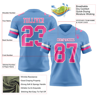Custom Light Blue Pink-White Authentic Football Jersey
