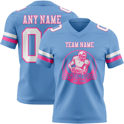 Custom Light Blue White-Pink Authentic Football Jersey