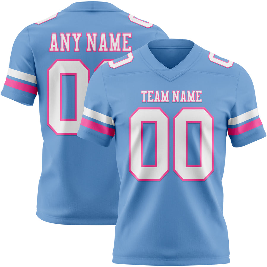 Custom Light Blue White-Pink Authentic Football Jersey