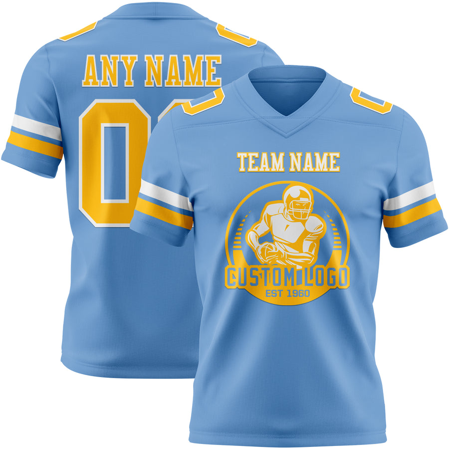 Custom Light Blue Gold-White Authentic Football Jersey