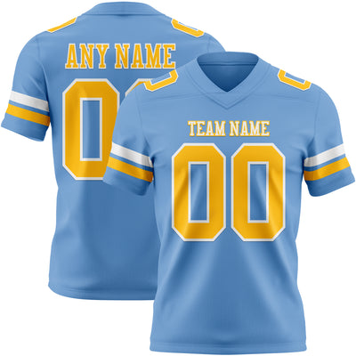 Custom Light Blue Gold-White Authentic Football Jersey