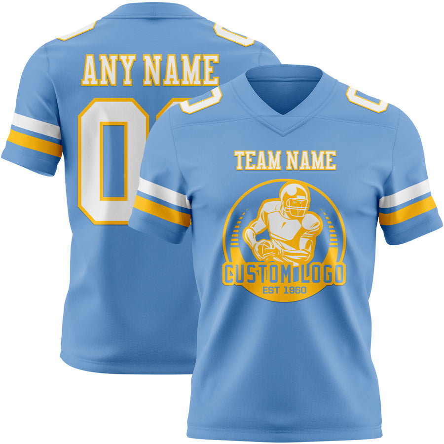 Custom Light Blue White-Gold Authentic Football Jersey