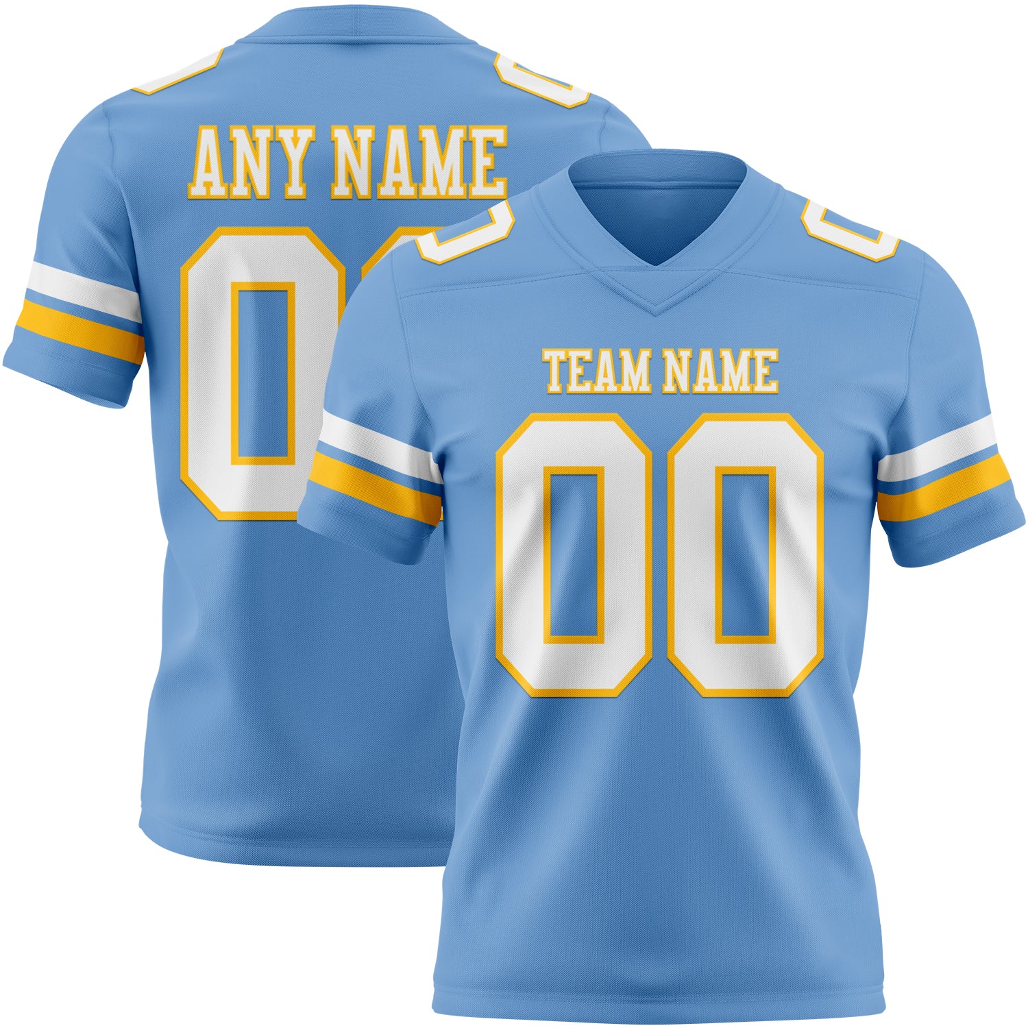 Custom Light Blue White-Gold Authentic Football Jersey