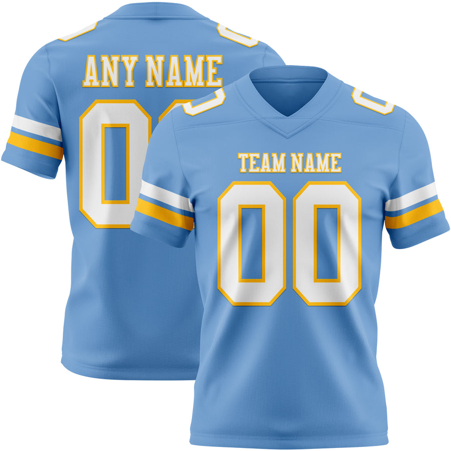 Custom Light Blue White-Gold Authentic Football Jersey