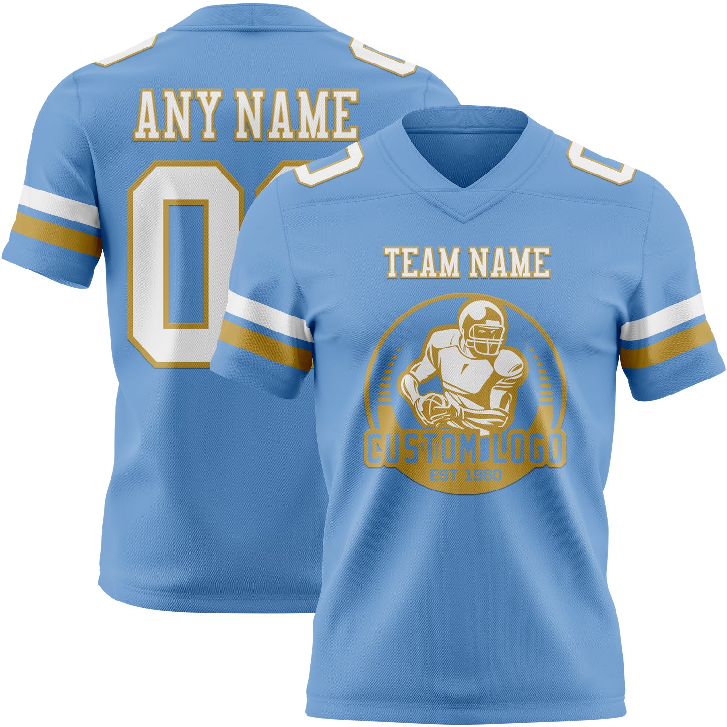 Custom Light Blue White-Old Gold Authentic Football Jersey