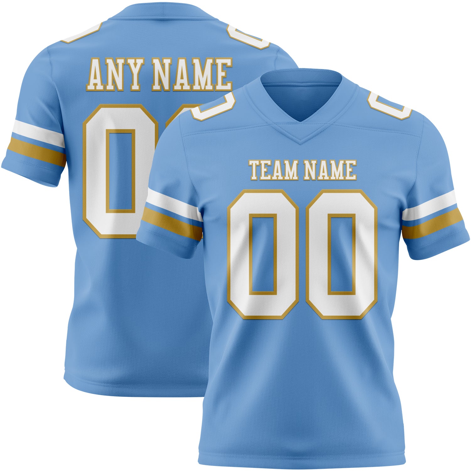 Custom Light Blue White-Old Gold Authentic Football Jersey