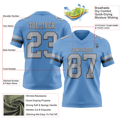 Custom Light Blue Gray-Steel Gray Authentic Football Jersey