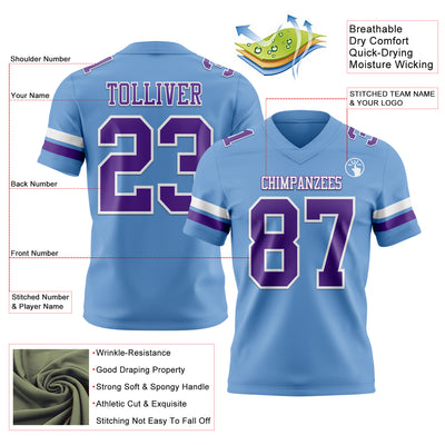 Custom Light Blue Purple-White Authentic Football Jersey