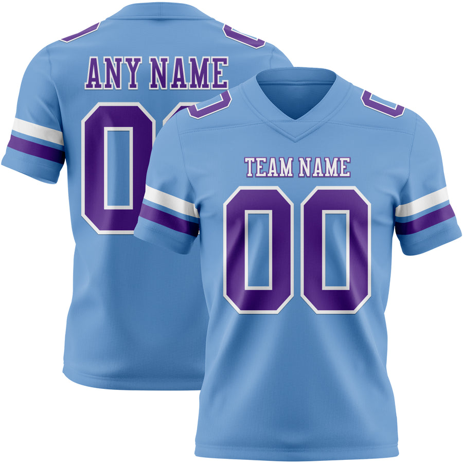 Custom Light Blue Purple-White Authentic Football Jersey