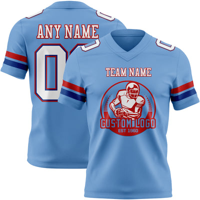 Custom Light Blue White Royal-Red Authentic Football Jersey