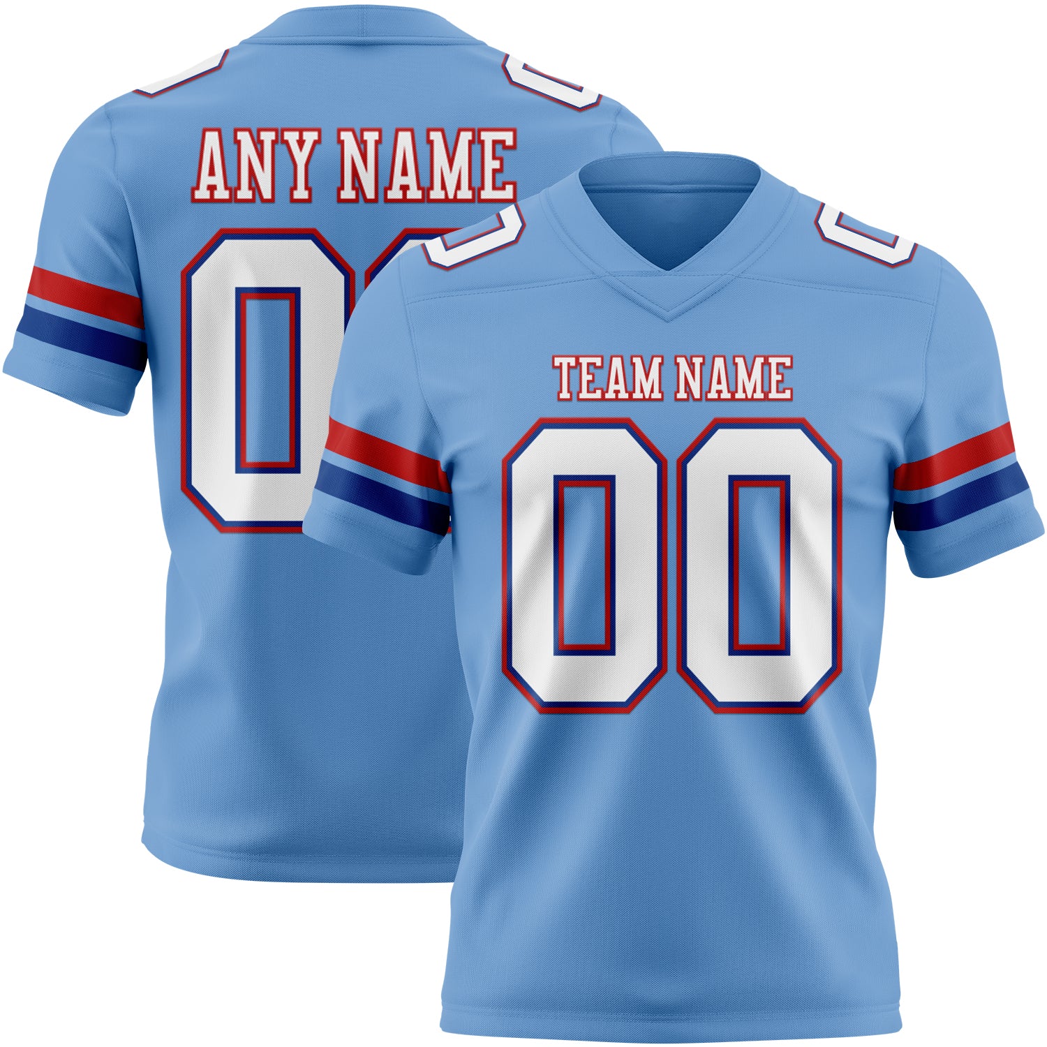 Custom Light Blue White Royal-Red Authentic Football Jersey