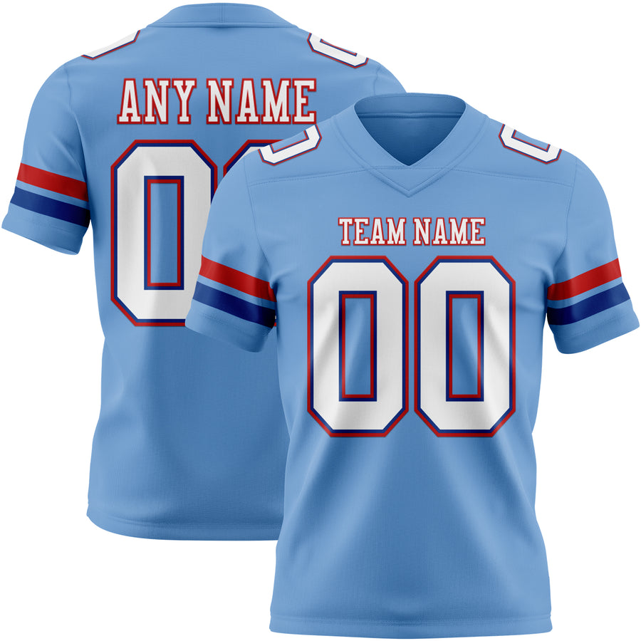 Custom Light Blue White Royal-Red Authentic Football Jersey