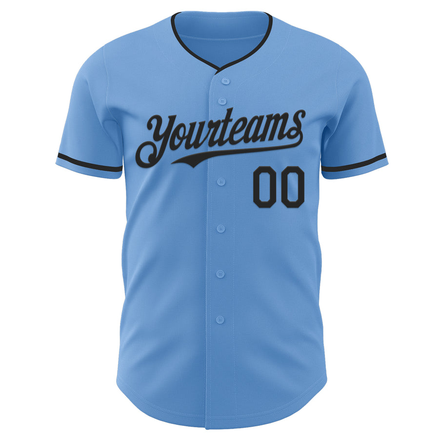 Custom Light Blue Black Authentic Baseball Jersey