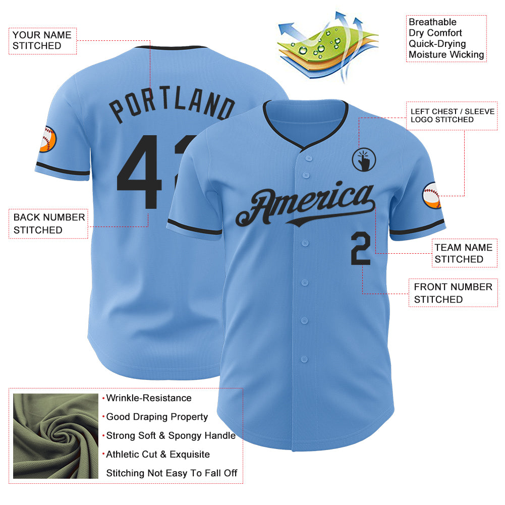 Custom Light Blue Black Authentic Baseball Jersey