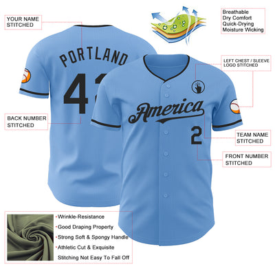 Custom Light Blue Black Authentic Baseball Jersey