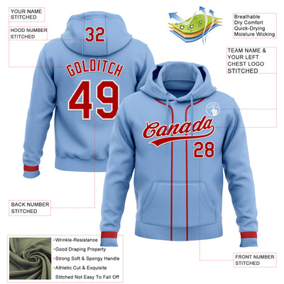 Custom Stitched Light Blue Red-White Baseball Pullover Sweatshirt Hoodie