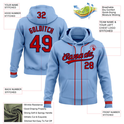 Custom Stitched Light Blue Red-Navy Baseball Pullover Sweatshirt Hoodie