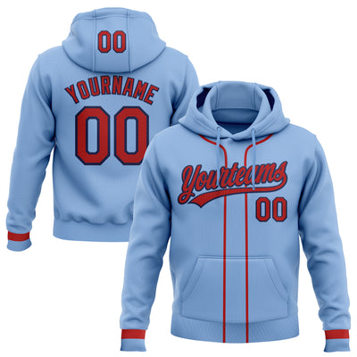 Custom Stitched Light Blue Red-Navy Baseball Pullover Sweatshirt Hoodie