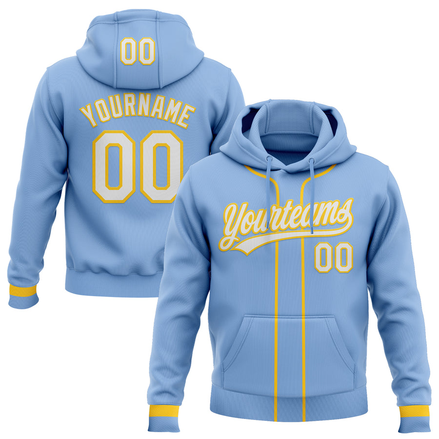 Custom Stitched Light Blue White-Yellow Baseball Pullover Sweatshirt Hoodie