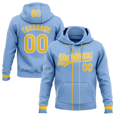 Custom Stitched Light Blue Yellow-White Baseball Pullover Sweatshirt Hoodie