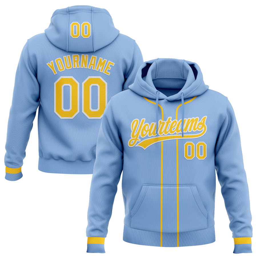 Custom Stitched Light Blue Yellow-White Baseball Pullover Sweatshirt Hoodie