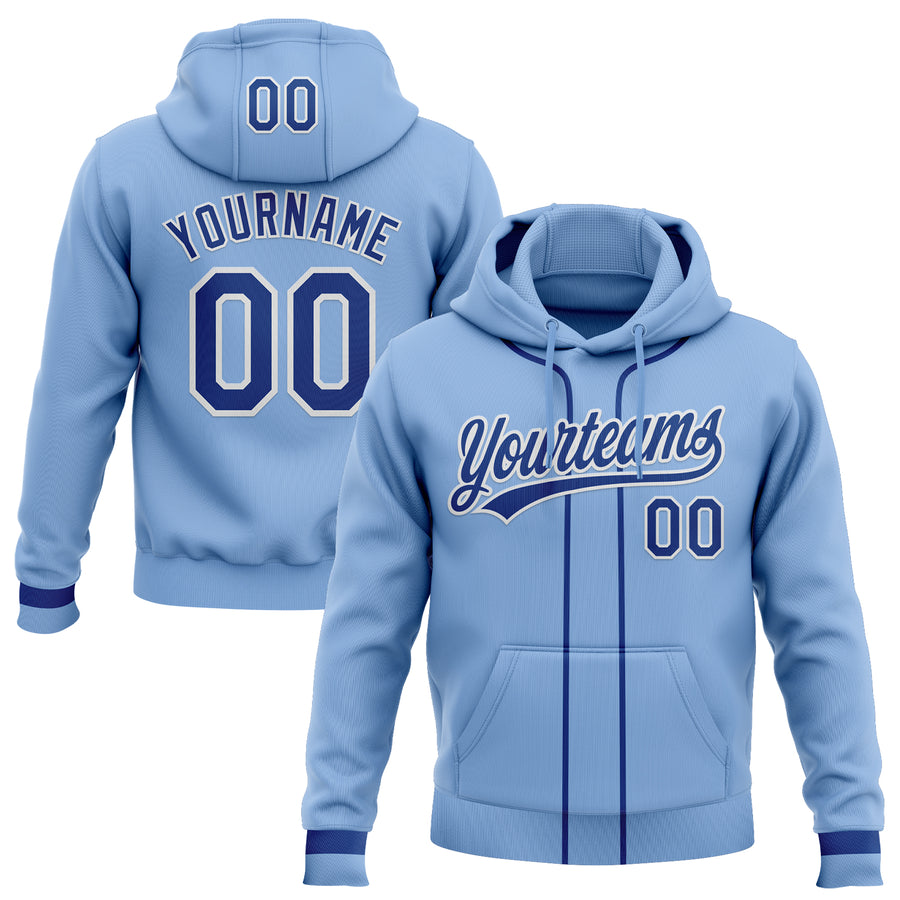 Custom Stitched Light Blue Royal-White Baseball Pullover Sweatshirt Hoodie
